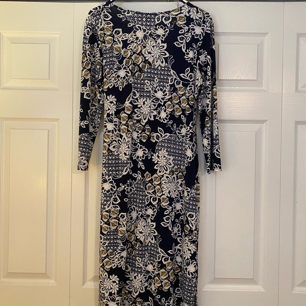 Blue White & Yellow long sleeve wrap dress